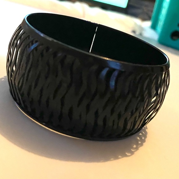 Black Metal Wide Bangle Raised Design - Picture 1 of 4